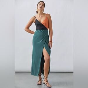 Hutch Anthropologie Sleeveless Colorblock Faux Wrap Maxi Green Dress Size 16P